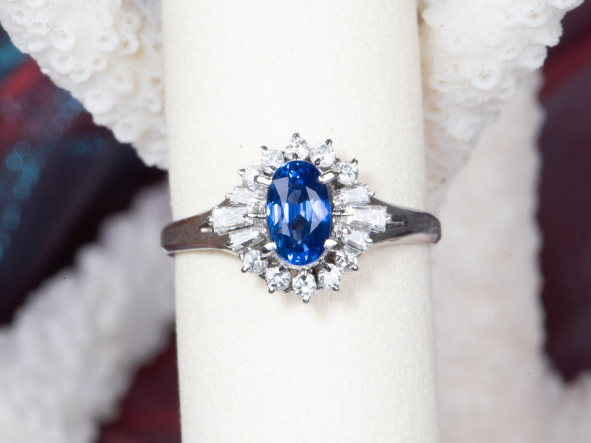 1.17ct Sapphire Engagement Ring with Diamond Halo Platinum PT900 V1177 Aurora Designer