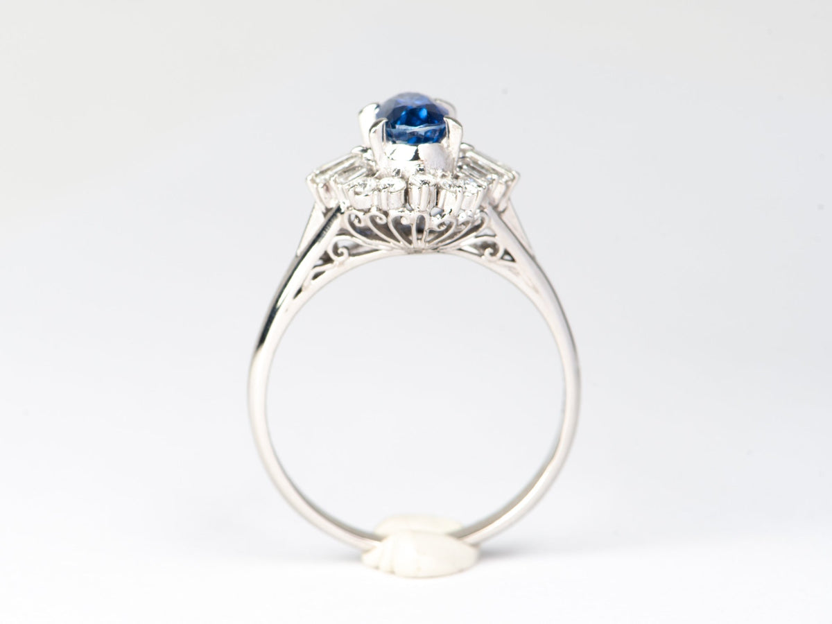 1.17ct Sapphire Engagement Ring with Diamond Halo Platinum PT900 V1177 Aurora Designer