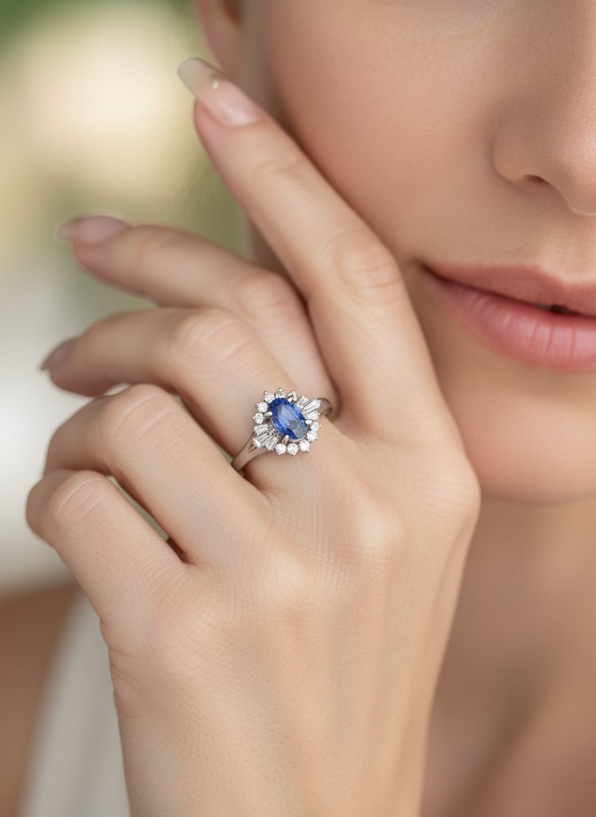 1.17ct Sapphire Engagement Ring with Diamond Halo Platinum PT900 V1177 Aurora Designer