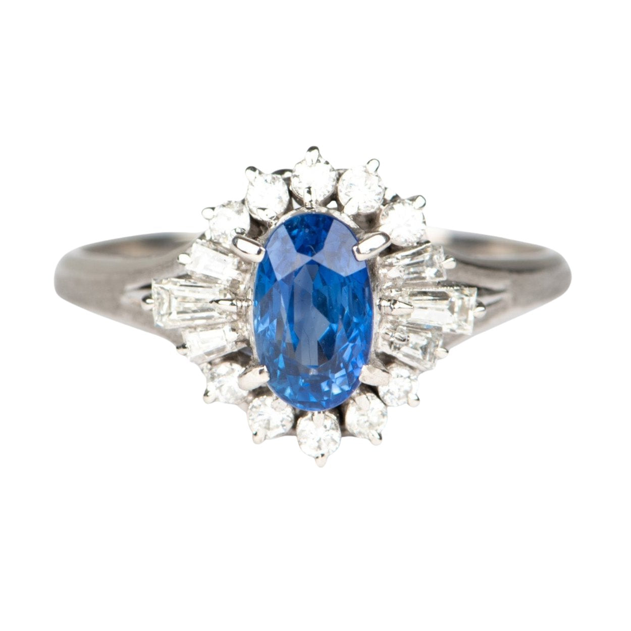 1.17ct Sapphire Engagement Ring with Diamond Halo Platinum PT900 V1177 Aurora Designer