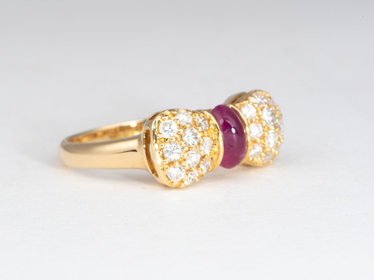 18K Gold Cute Ruby and Diamond Bow Tie Ring Certified Girlie Birthday Gift V1187 Aurora Designer