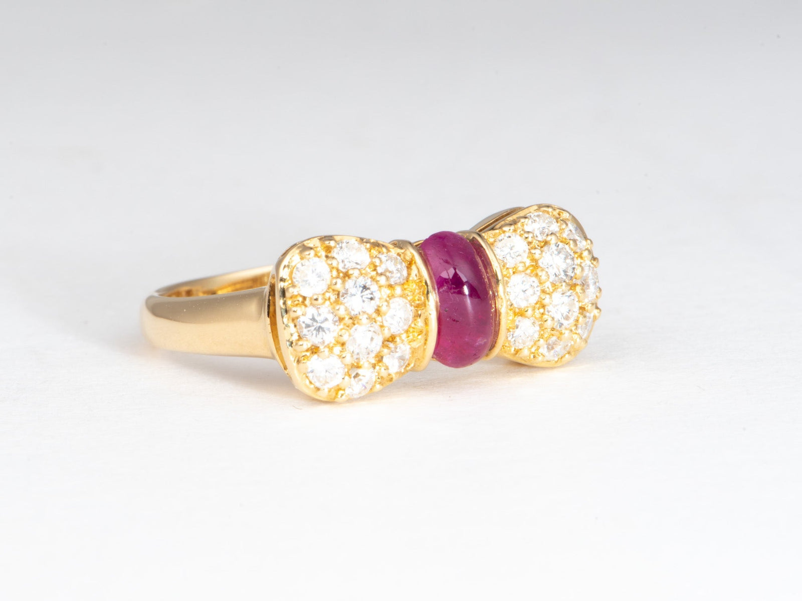 18K Gold Cute Ruby and Diamond Bow Tie Ring Certified Girlie Birthday Gift V1187 Aurora Designer