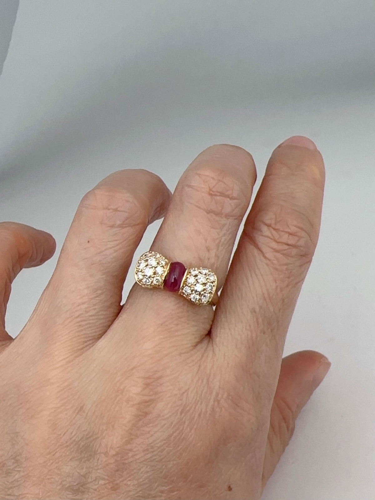 18K Gold Cute Ruby and Diamond Bow Tie Ring Certified Girlie Birthday Gift V1187 Aurora Designer