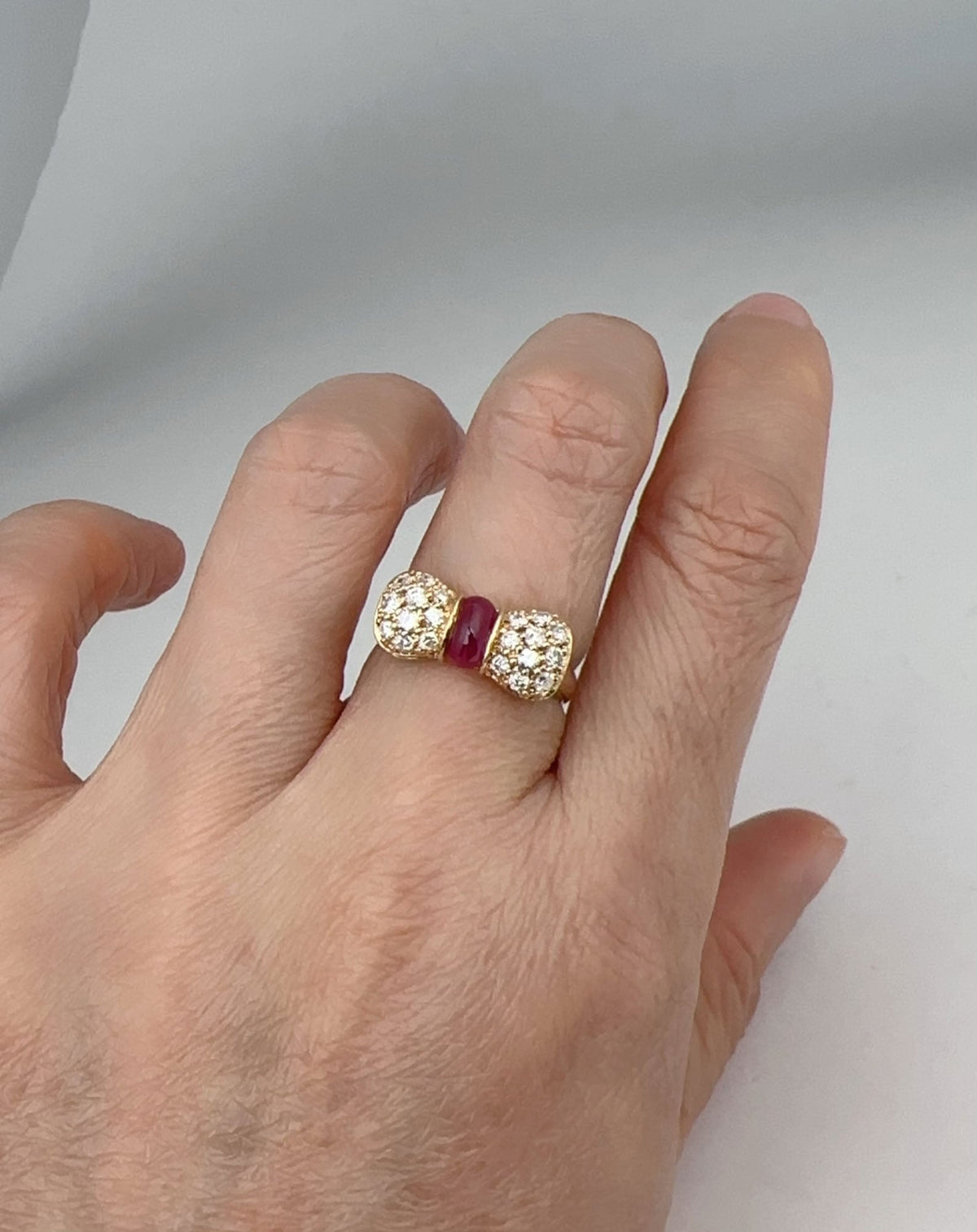 18K Gold Cute Ruby and Diamond Bow Tie Ring Certified Girlie Birthday Gift V1187 Aurora Designer