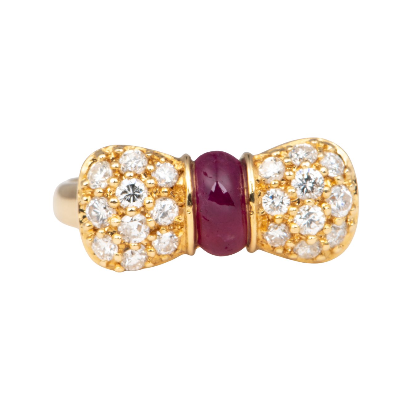 18K Gold Cute Ruby and Diamond Bow Tie Ring Certified Girlie Birthday Gift V1187 Aurora Designer