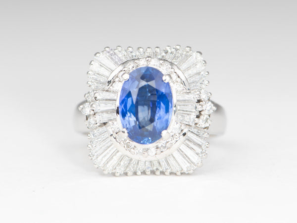 Stunning Platinum Ring 2.186ct Sapphire with 1.36ct Baguette  display picture 2