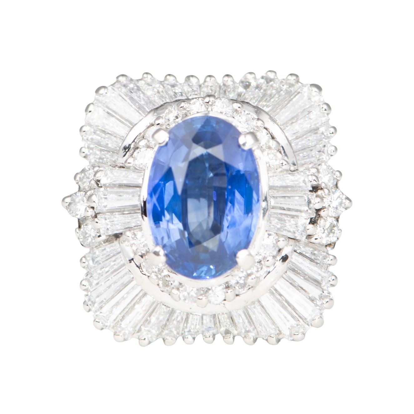Stunning Platinum Ring 2.186ct Sapphire with 1.36ct Baguette Diamond Halo Heavy 10.8g PT900 V1188 Aurora Designer