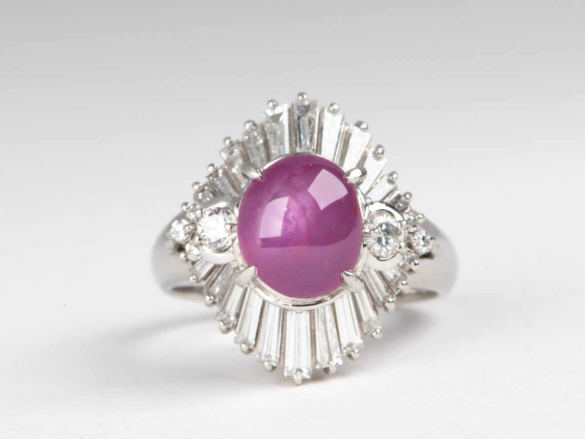 2.99ct Pink Star Sapphire with Diamond Halo Platinum Ring Heavy 11.74g V1189 Aurora Designer