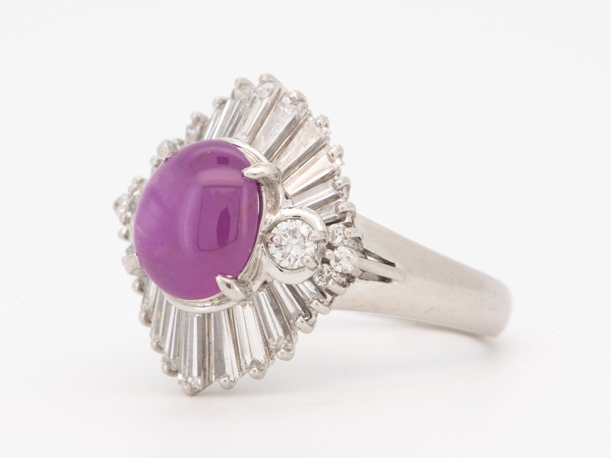 2.99ct Pink Star Sapphire with Diamond Halo Platinum Ring Heavy 11.74g V1189 Aurora Designer