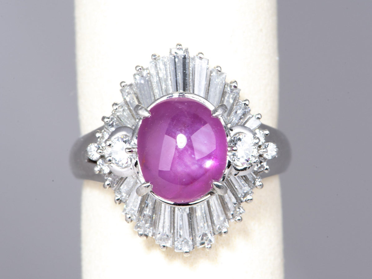 2.99ct Pink Star Sapphire with Diamond Halo Platinum Ring Heavy 11.74g V1189 Aurora Designer