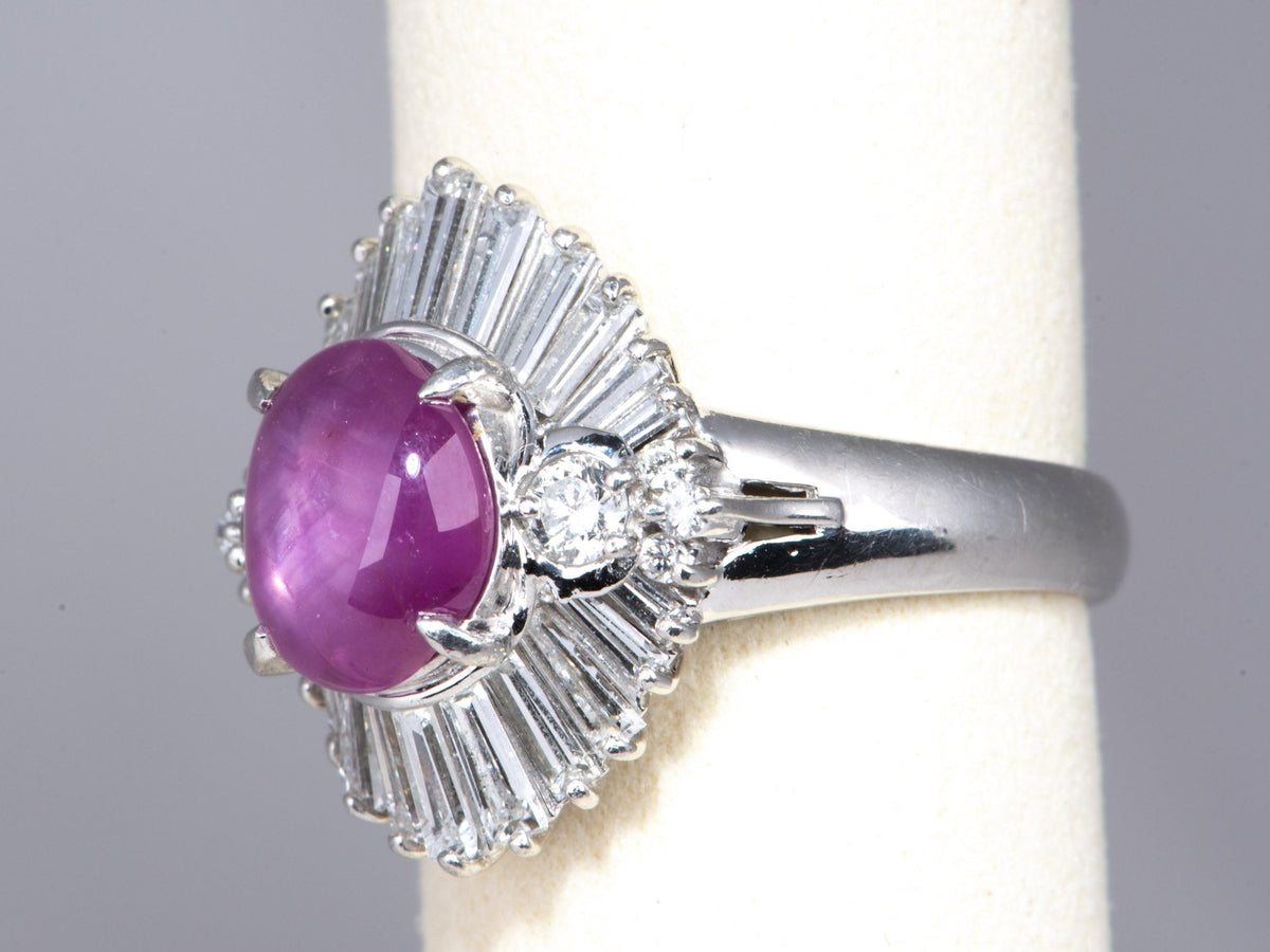 2.99ct Pink Star Sapphire with Diamond Halo Platinum Ring Heavy 11.74g V1189 Aurora Designer