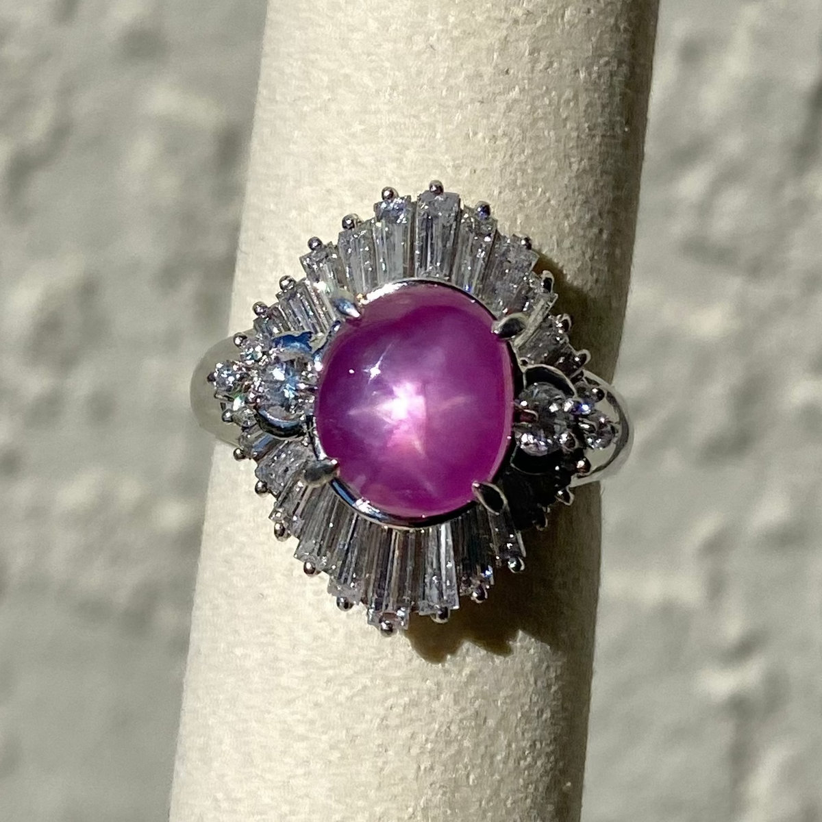 2.99ct Pink Star Sapphire with Diamond Halo Platinum Ring Heavy 11.74g V1189 Aurora Designer