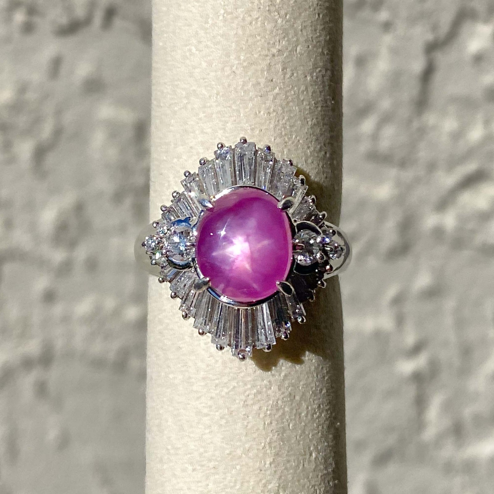 2.99ct Pink Star Sapphire with Diamond Halo Platinum Ring Heavy 11.74g V1189 Aurora Designer