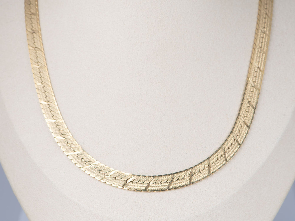 Heavy 14K Gold Fancy Herringbone Necklace Reversible Italy Jewelry 17.75" 27g V1190 Aurora Designer