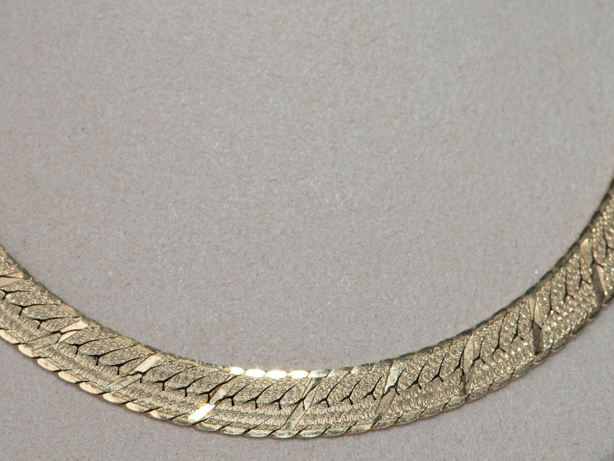 Heavy 14K Gold Fancy Herringbone Necklace Reversible Italy Jewelry 17.75" 27g V1190 Aurora Designer