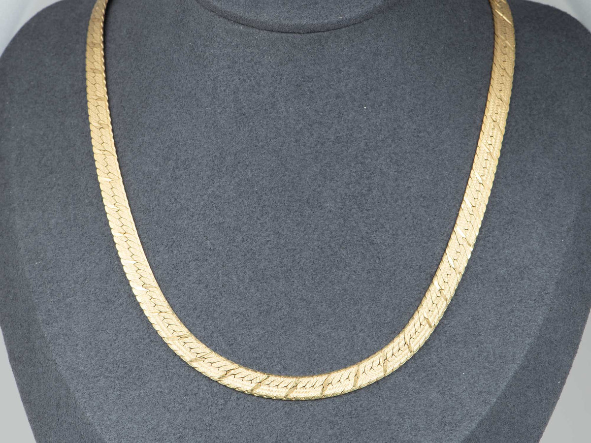 Heavy 14K Gold Fancy Herringbone Necklace Reversible Italy Jewelry 17.75" 27g V1190 Aurora Designer