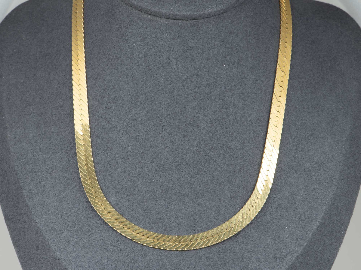 Heavy 14K Gold Fancy Herringbone Necklace Reversible Italy Jewelry 17.75" 27g V1190 Aurora Designer