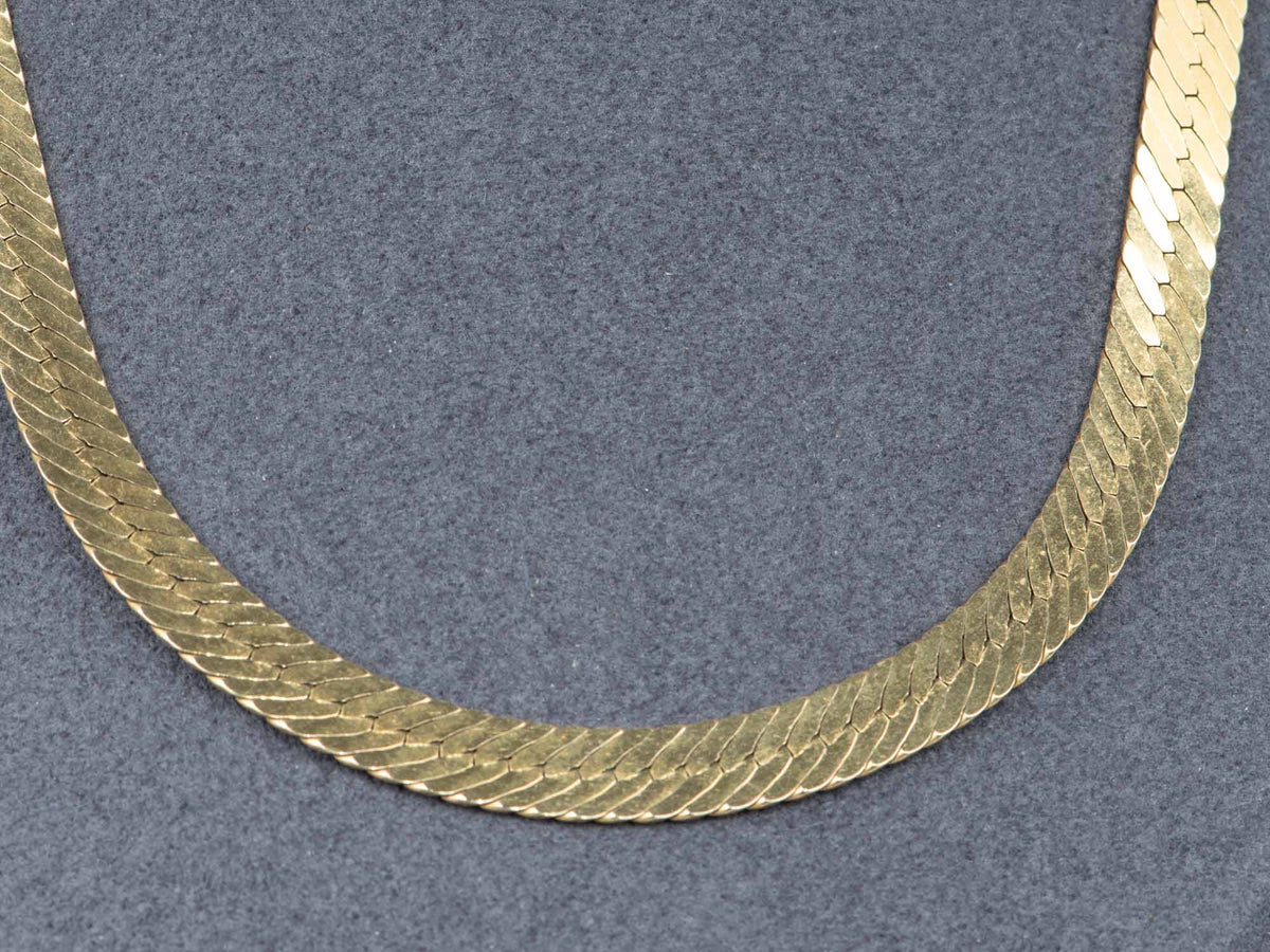 Heavy 14K Gold Fancy Herringbone Necklace Reversible Italy Jewelry 17.75" 27g V1190 Aurora Designer