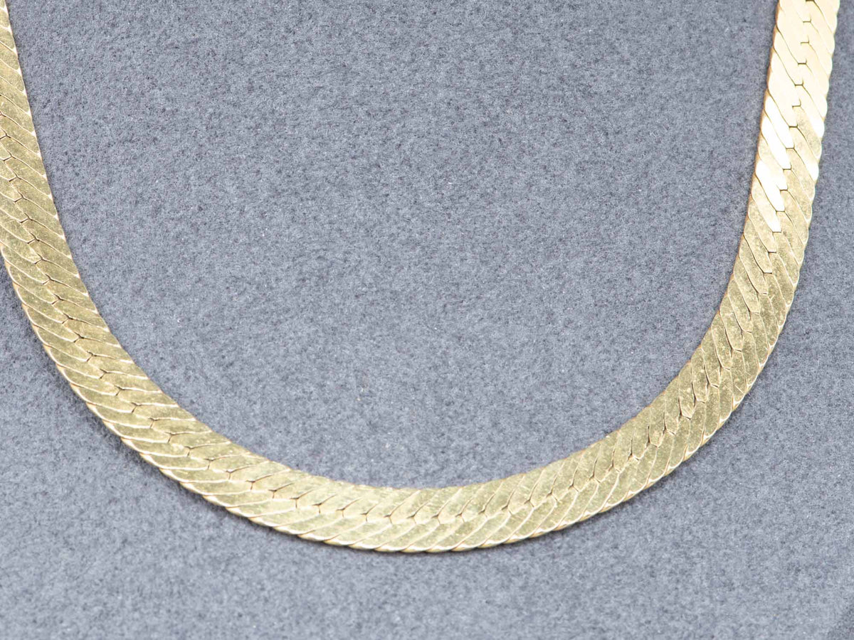Heavy 14K Gold Fancy Herringbone Necklace Reversible Italy Jewelry 17.75" 27g V1190 Aurora Designer