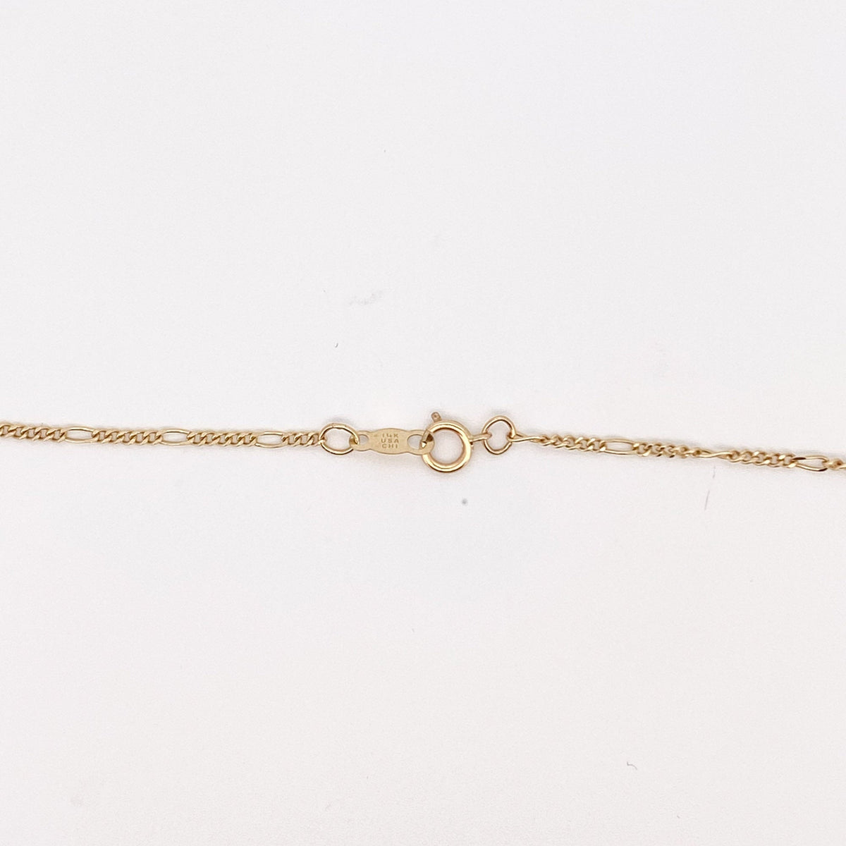 14K Gold Seed Pearl Circle Pendant with 1.4mm Wide Figaro Chain Necklace 18" V1191 Aurora Designer