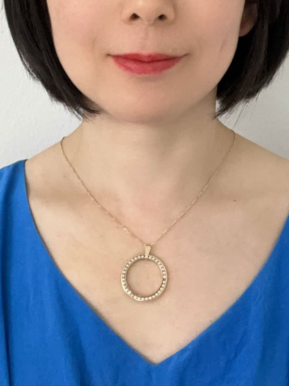 14K Gold Seed Pearl Circle Pendant with 1.4mm Wide Figaro Chain Necklace 18" V1191 Aurora Designer