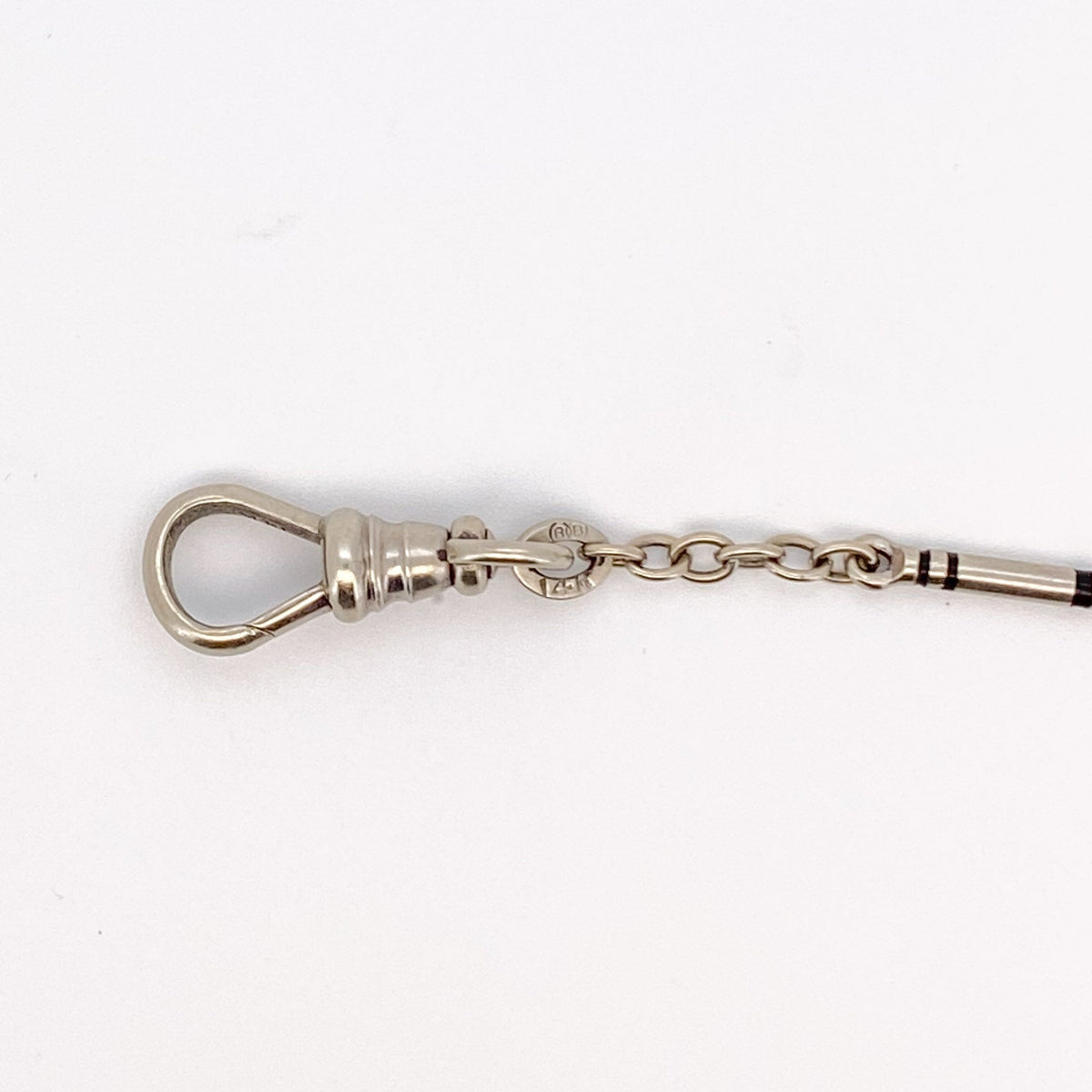 Vintage 14K White Gold and Black Enamel Watch Chain 13.75" Signed BB Binder Bros with Large Spring Ring and Swivel Dog Clip Heavy 9g V1194 Aurora Designer