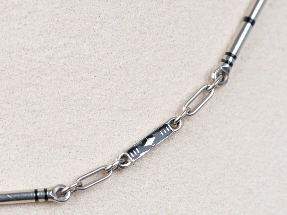 Vintage 14K White Gold and Black Enamel Watch Chain 13.75" Signed BB Binder Bros with Large Spring Ring and Swivel Dog Clip Heavy 9g V1194 Aurora Designer