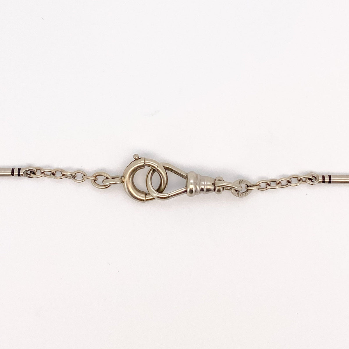 Vintage 14K White Gold and Black Enamel Watch Chain 13.75" Signed BB Binder Bros with Large Spring Ring and Swivel Dog Clip Heavy 9g V1194 Aurora Designer