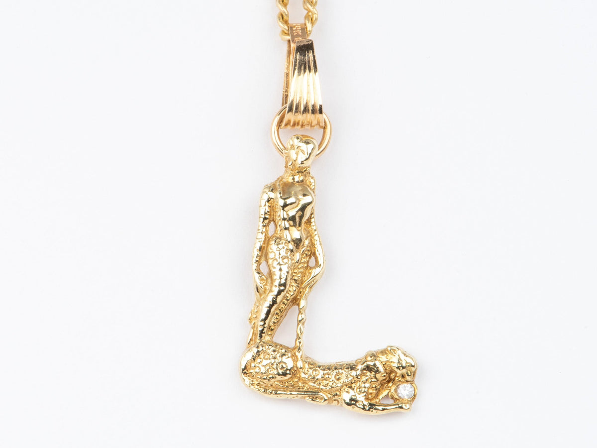 Solid 14K Gold Erte Alphabet Series Letter L Pendant Charm with Diamond V1201 Aurora Designer
