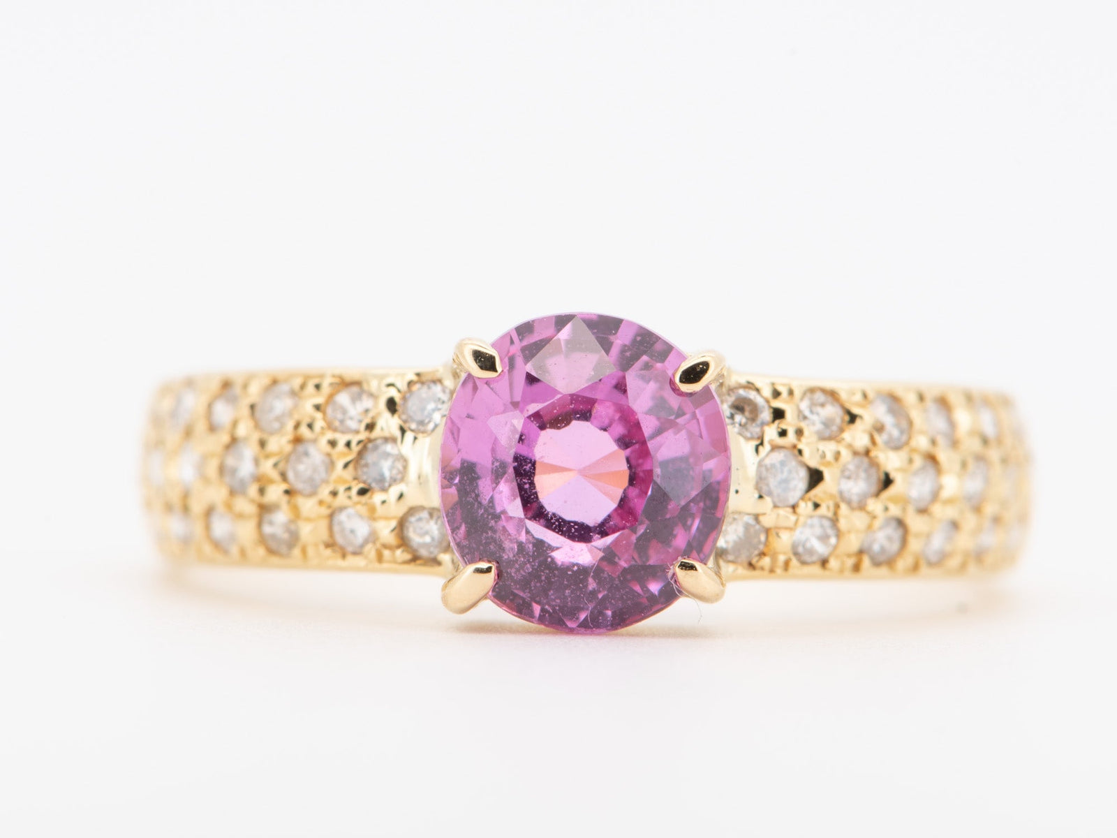 18K Gold Engagement Ring 1.43ct Padparadscha Sapphire and Diamond Pave Band V1209 Aurora Designer