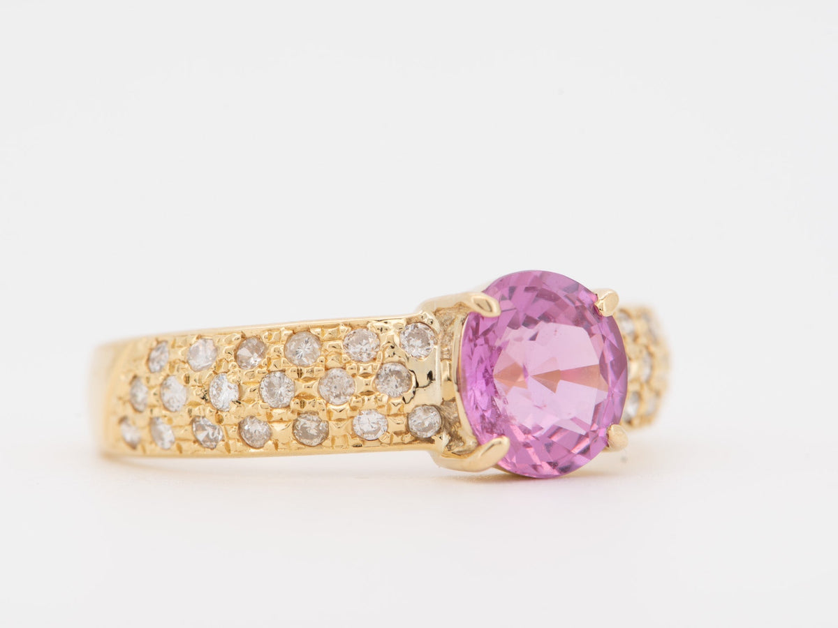 18K Gold Engagement Ring 1.43ct Padparadscha Sapphire and Diamond Pave Band V1209 Aurora Designer