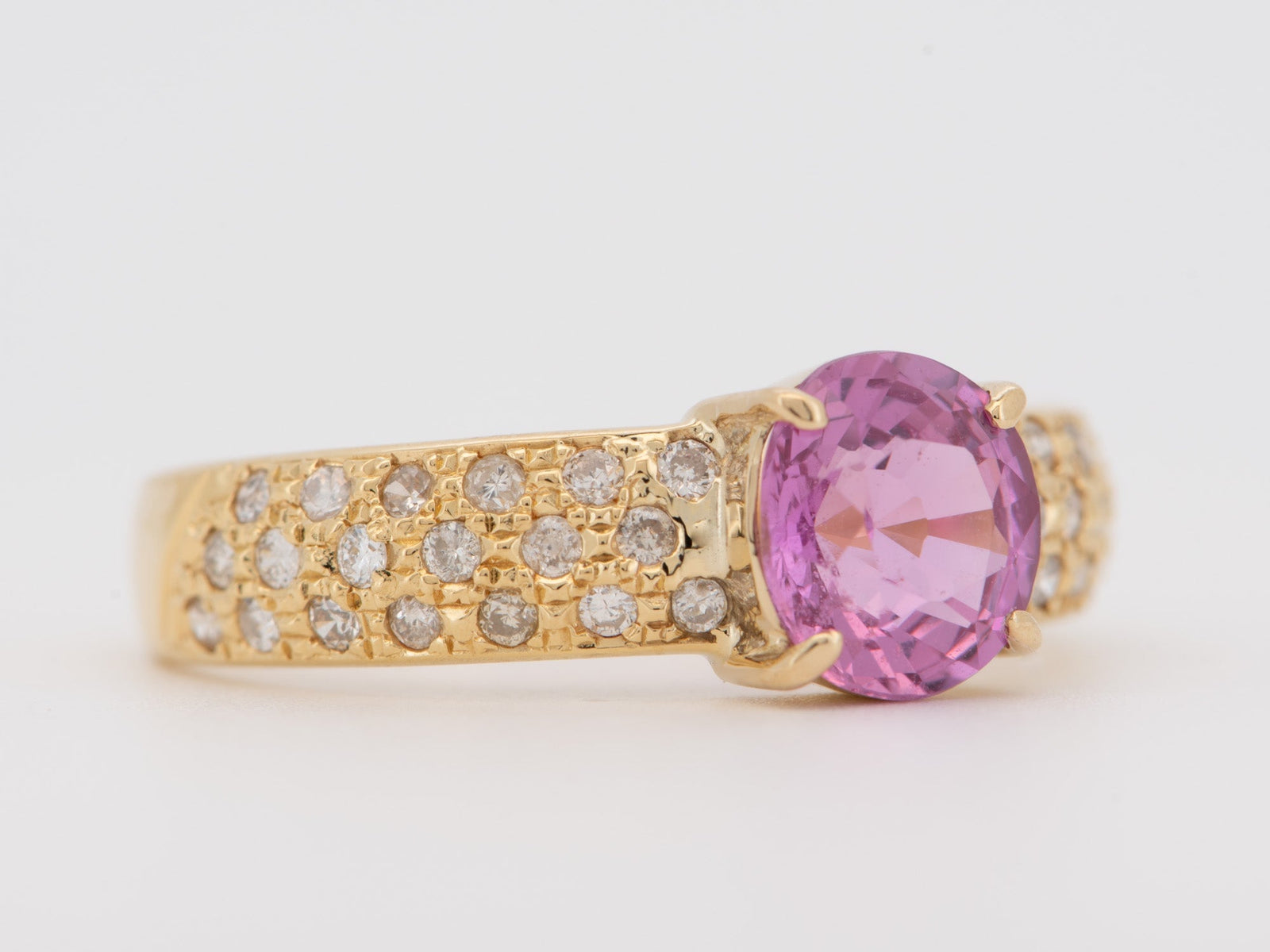 18K Gold Engagement Ring 1.43ct Padparadscha Sapphire and Diamond Pave Band V1209 Aurora Designer