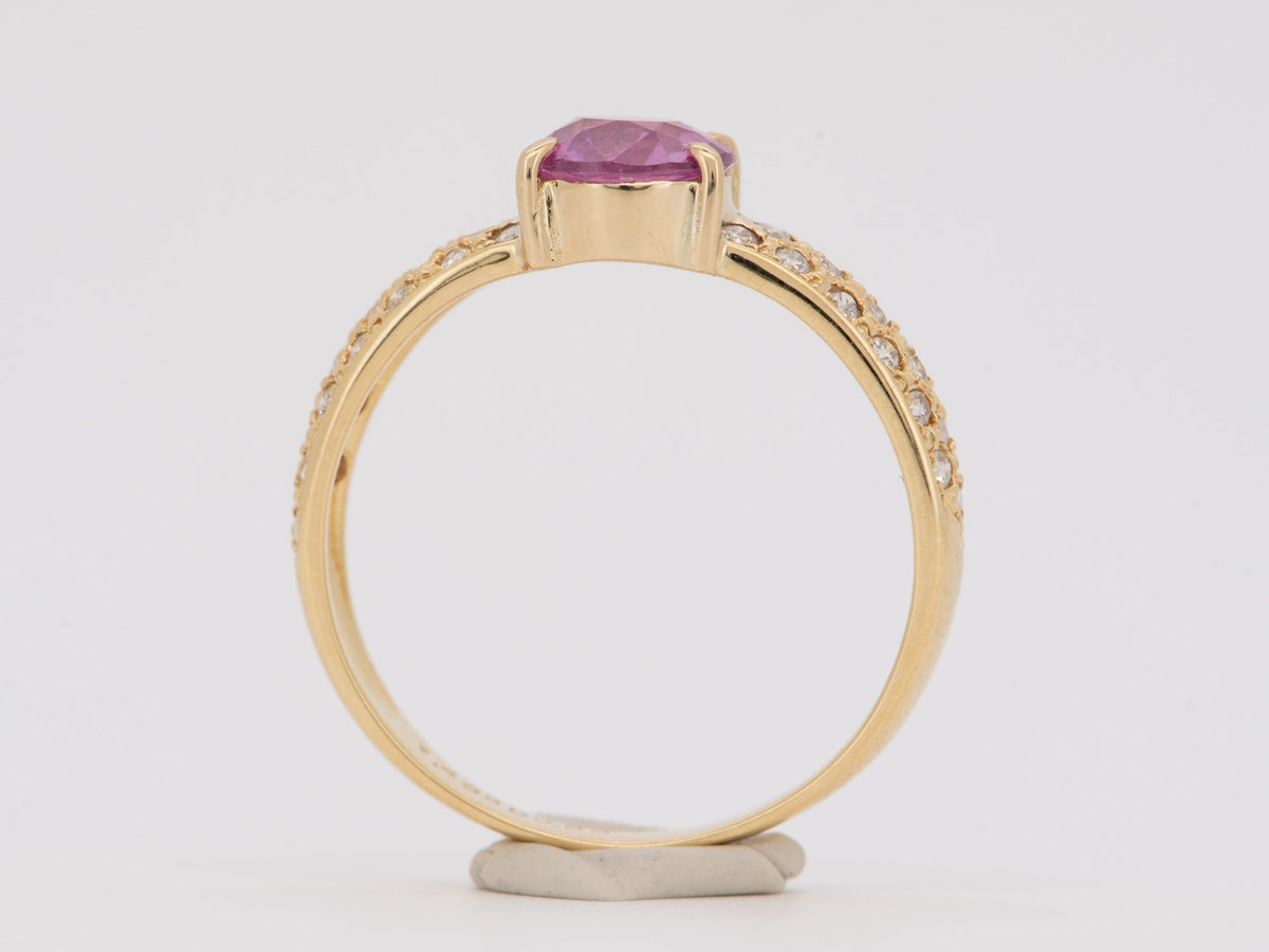 18K Gold Engagement Ring 1.43ct Padparadscha Sapphire and Diamond Pave Band V1209 Aurora Designer
