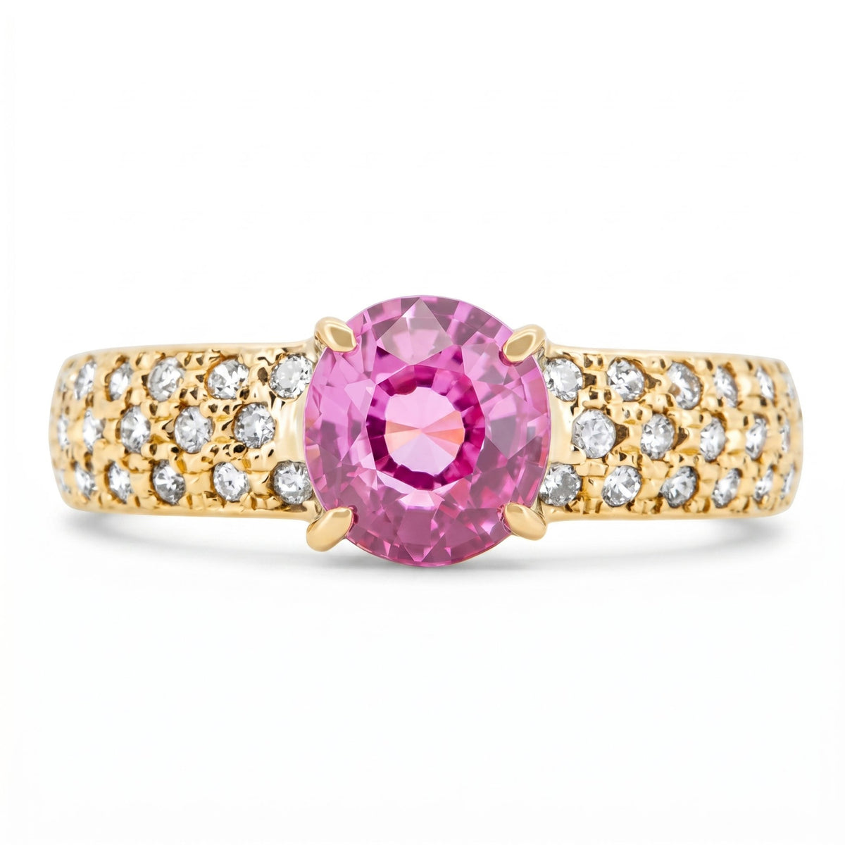 18K Gold Engagement Ring 1.43ct Padparadscha Sapphire and Diamond Pave Band V1209 Aurora Designer