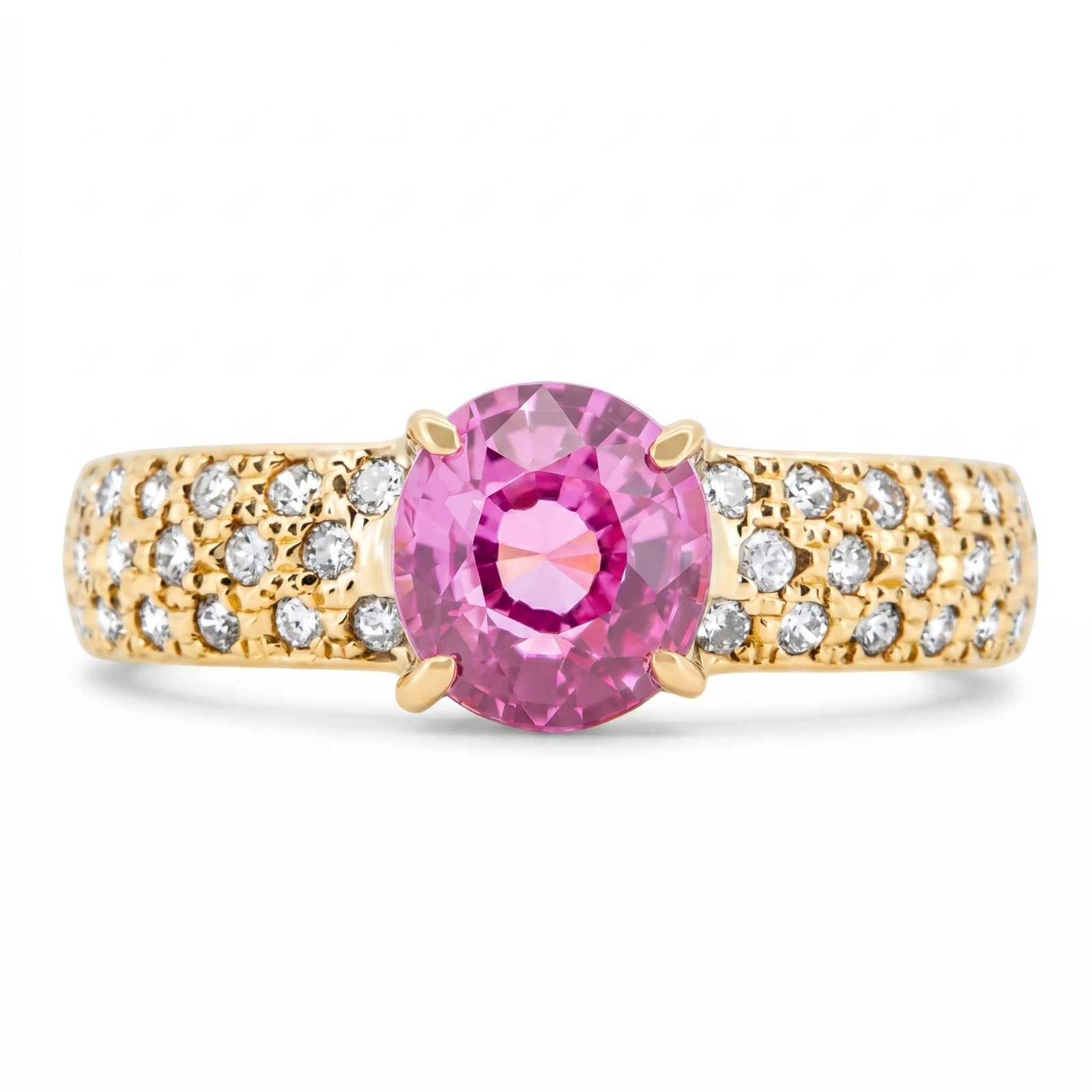 18K Gold Engagement Ring 1.43ct Padparadscha Sapphire and Diamond Pave Band V1209 Aurora Designer