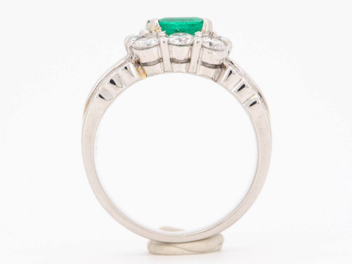 Platinum Columbian Emerald with Diamond Halo Wide Band Ring Vivid Vivid Green with Certificate V1212 Aurora Designer