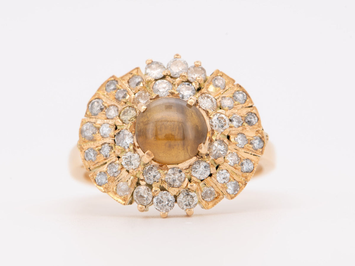 14K Gold Cat's Eye Chrysoberyl with Diamond Halo Engagement Ring V1215 Aurora Designer