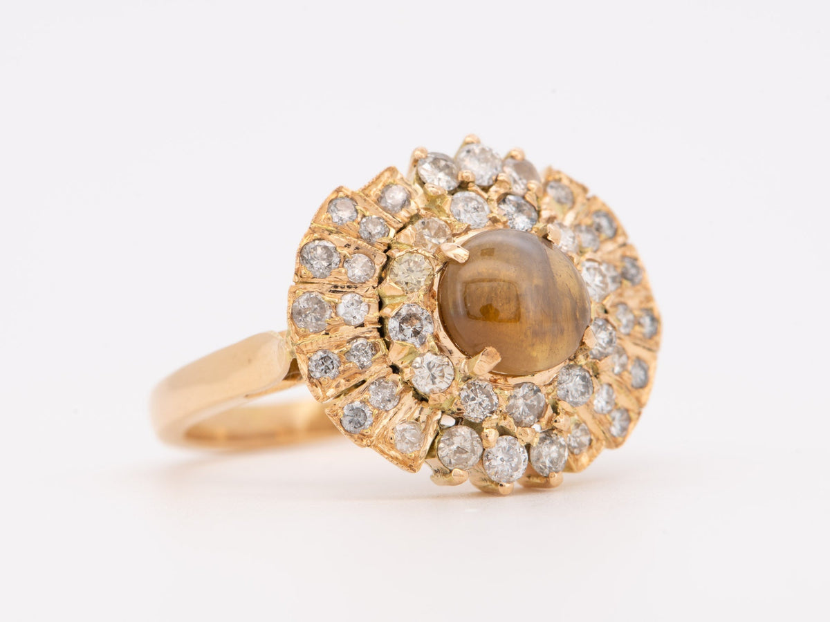 14K Gold Cat's Eye Chrysoberyl with Diamond Halo Engagement Ring V1215 Aurora Designer
