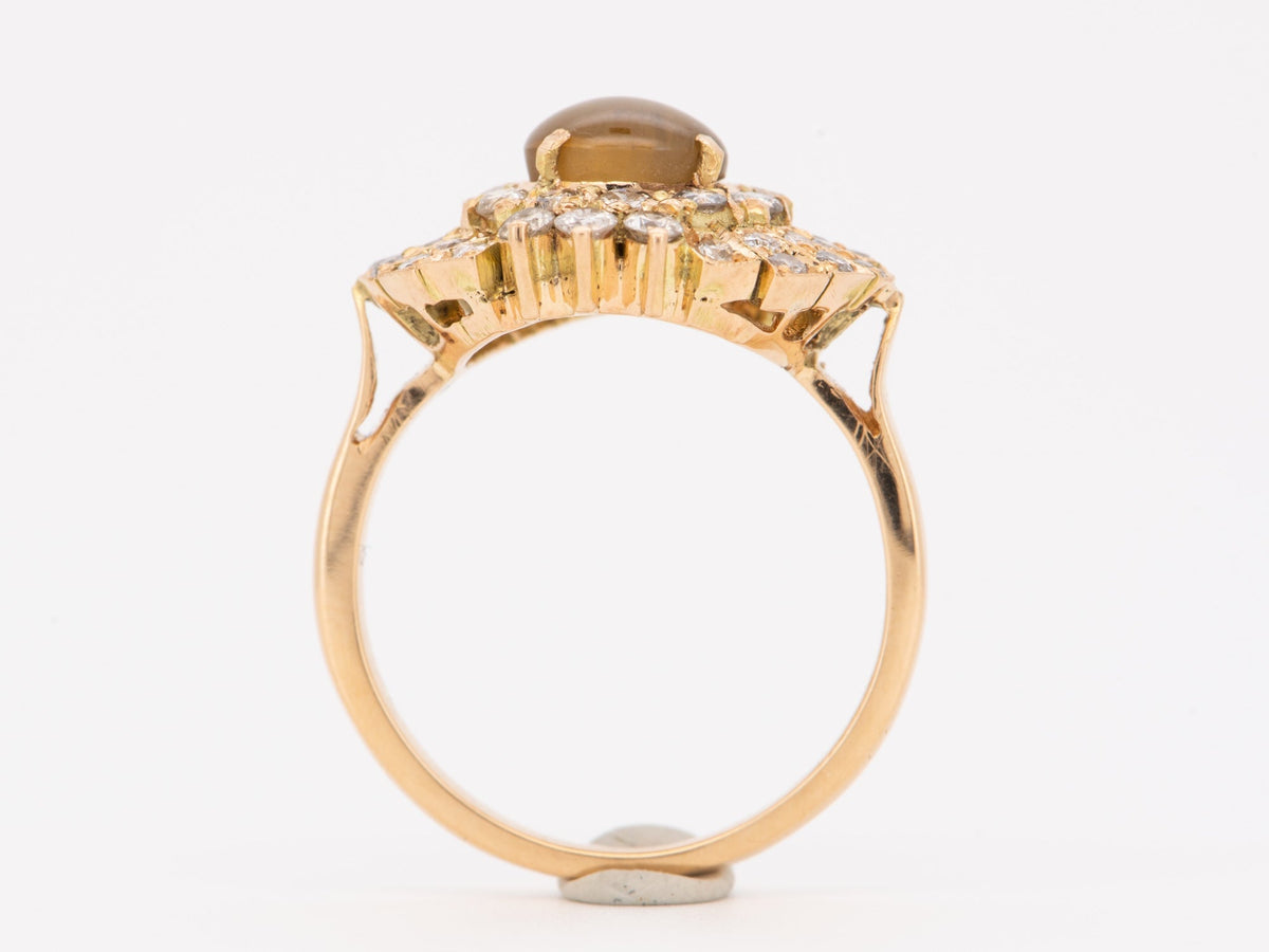 14K Gold Cat's Eye Chrysoberyl with Diamond Halo Engagement Ring V1215 Aurora Designer