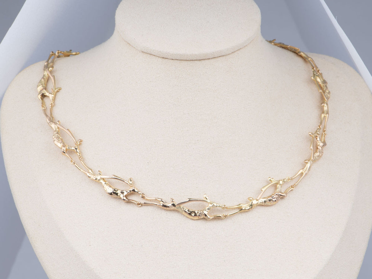 14K Gold Deer Motif Choker Necklace Tasaki Japanese Designer Brand 24g V1216 Aurora Designer