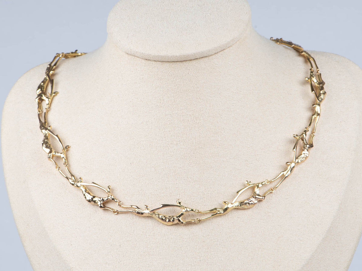 14K Gold Deer Motif Choker Necklace Tasaki Japanese Designer Brand 24g V1216 Aurora Designer