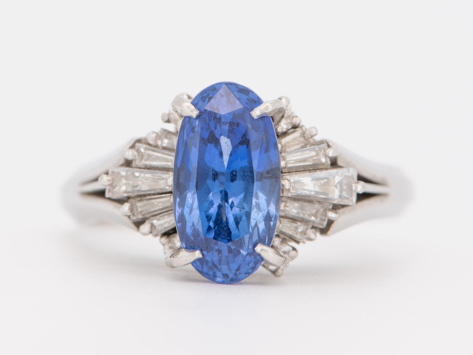 Platinum 3.17ct Sapphire and Diamond Halo Engagement Ring Elongated Oval Deep Cornflower Blue Earth-Mined Gemstone V1217 Aurora Designer