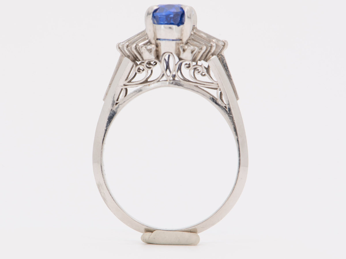 Platinum 3.17ct Sapphire and Diamond Halo Engagement Ring Elongated Oval Deep Cornflower Blue Earth-Mined Gemstone V1217 Aurora Designer