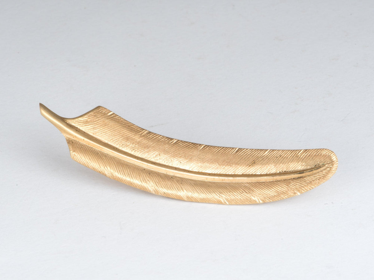 14K Gold Vintage Long Feather Pin or Brooch 5.95g V1223 Aurora Designer