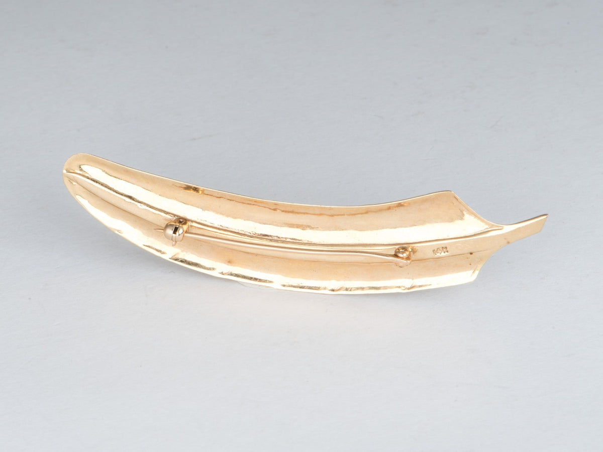 14K Gold Vintage Long Feather Pin or Brooch 5.95g V1223 Aurora Designer