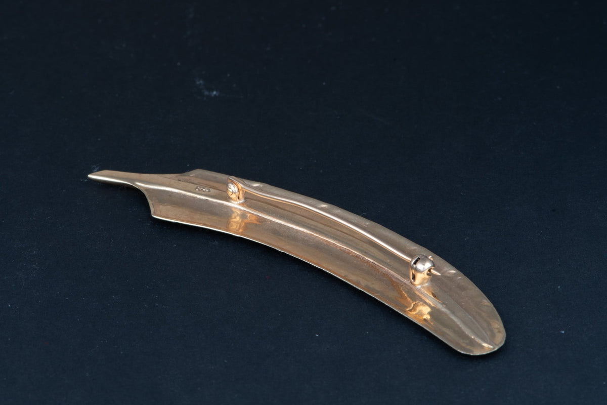14K Gold Vintage Long Feather Pin or Brooch 5.95g V1223 Aurora Designer