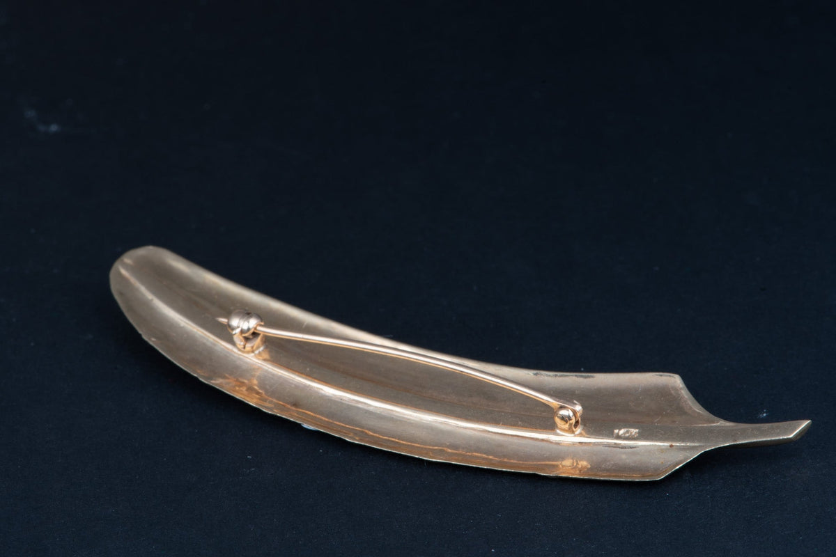 14K Gold Vintage Long Feather Pin or Brooch 5.95g V1223 Aurora Designer