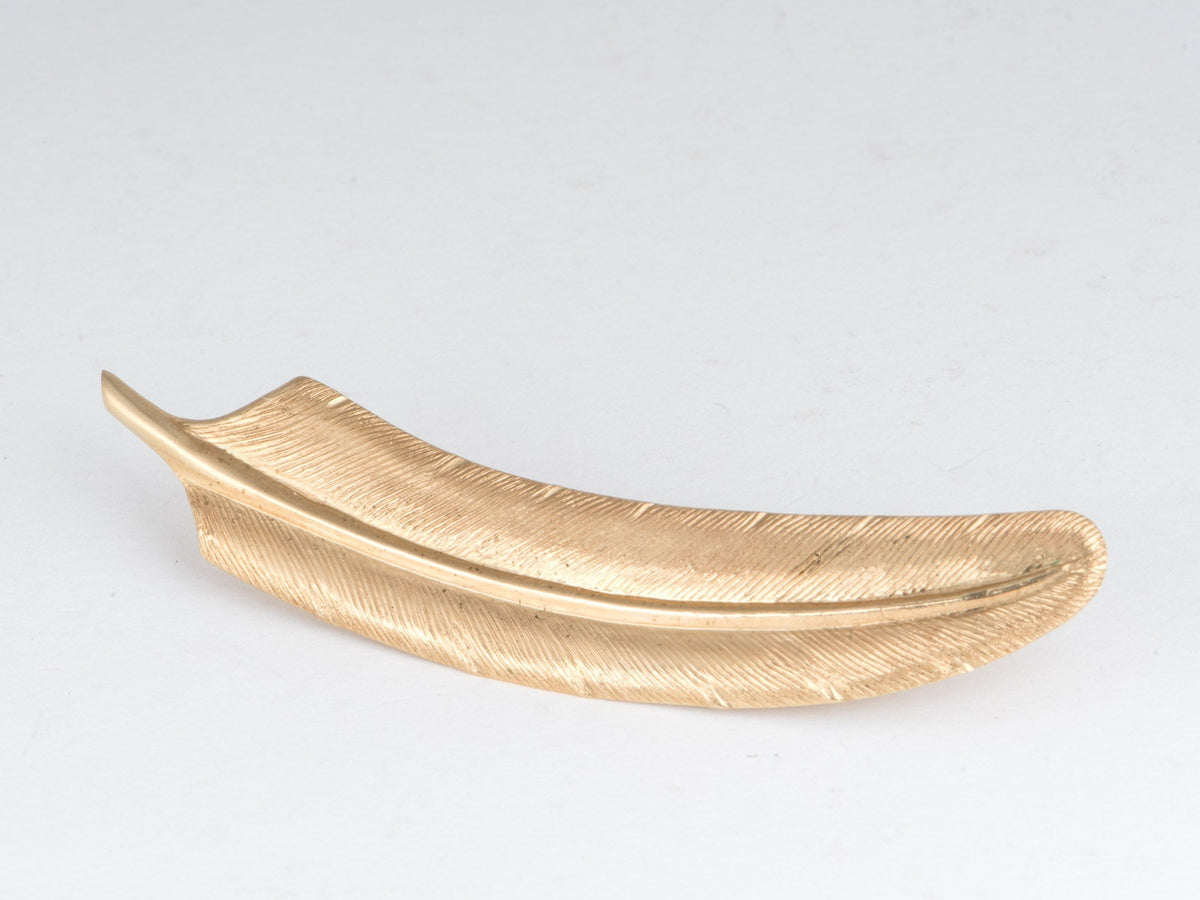 14K Gold Vintage Long Feather Pin or Brooch 5.95g V1223 Aurora Designer