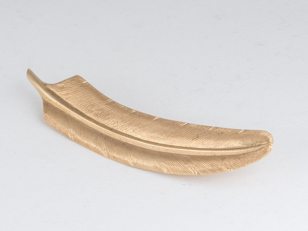 14K Gold Vintage Long Feather Pin or Brooch 5.95g V1223 Aurora Designer