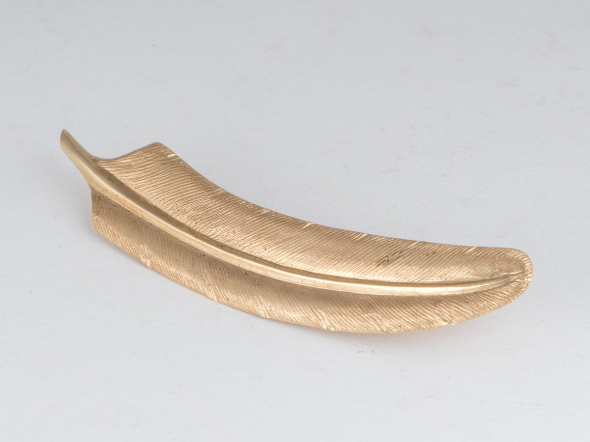 14K Gold Vintage Long Feather Pin or Brooch 5.95g V1223 Aurora Designer